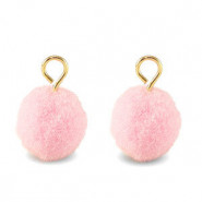 Pompom charm with loop 10mm - Gold-light pink